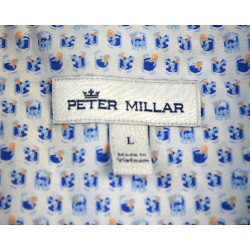 Peter Millar Mens L Blue Cocktail Drink Print Short Sleeve Button Down Shirt - Picture 4 of 8
